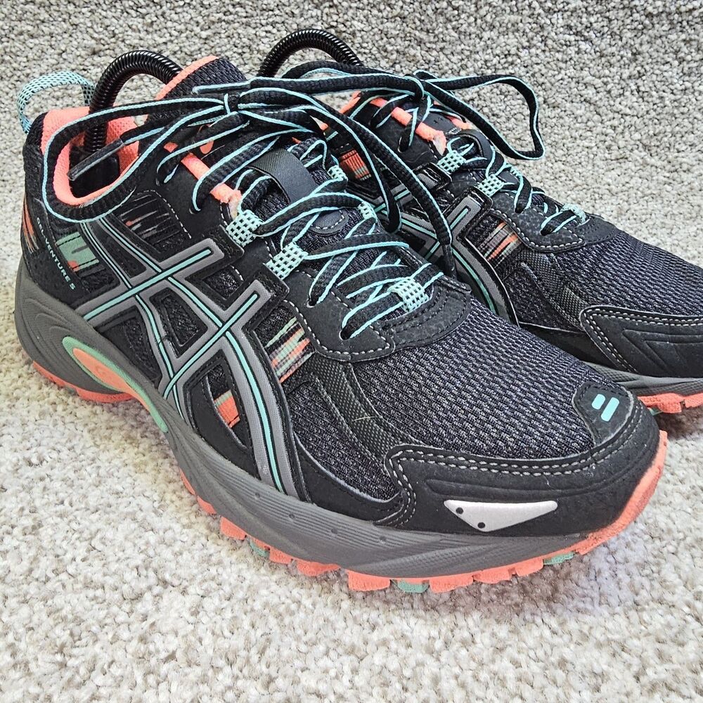 Asics Gel Venture 5 Running Shoes Womens Size 8.5 Sneakers Black CoralTeal T5N8N